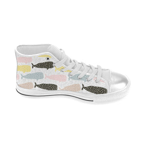 Whale dot pattern Women's High Top Canvas Shoes White