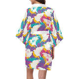 Colorful crow illustration pattern Women's Short Kimono Robe