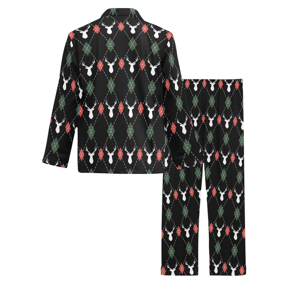 Deer Christmas new year pattern argyle Men's Long Pajama Set