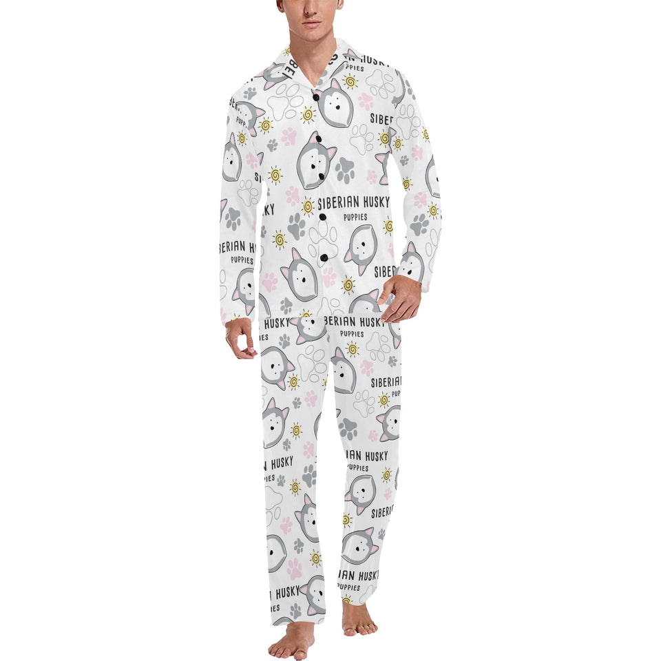 Siberian Husky design pattern Men's Long Pajama Set