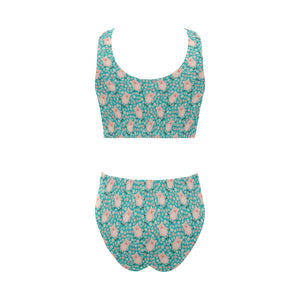Pig Pattern Print Design 01 Chest Bowknot High Waisted Bikini Swimsuit