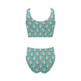 Pig Pattern Print Design 01 Chest Bowknot High Waisted Bikini Swimsuit