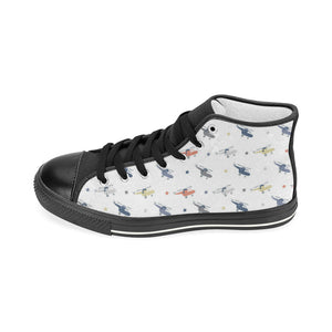 Cute helicopter star pattern Women's High Top Canvas Shoes Black