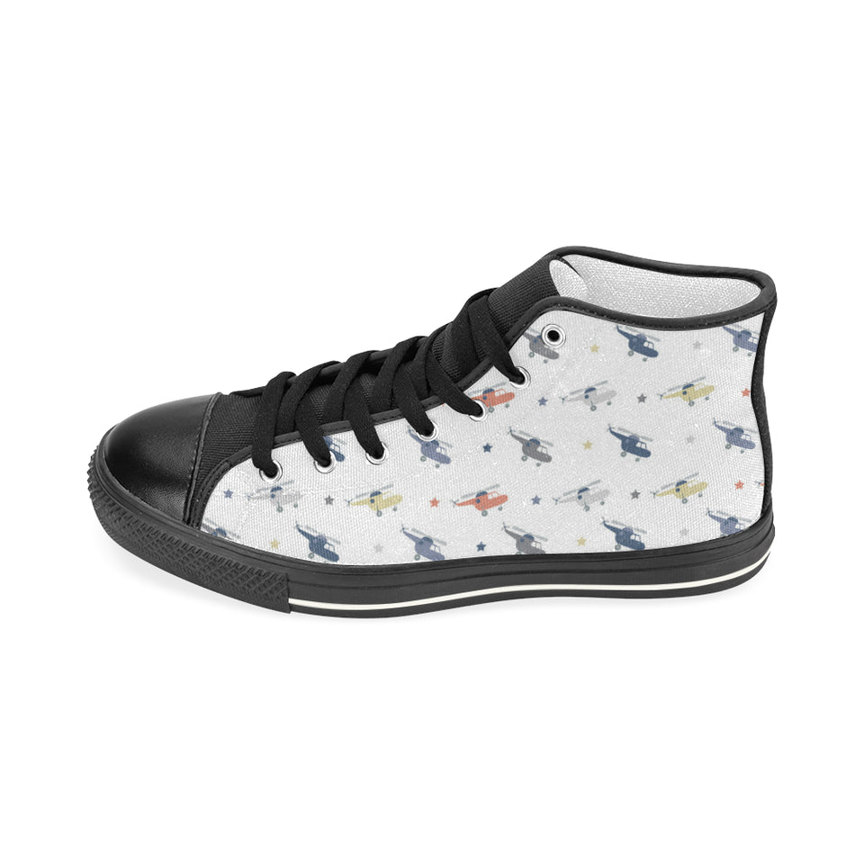 Cute helicopter star pattern Women's High Top Canvas Shoes Black