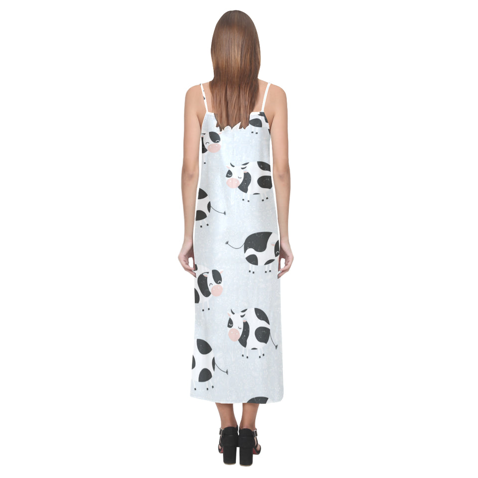 Cute cows pattern V-Neck Open Fork Long Dress