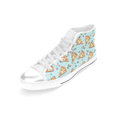 Hand drawn pizza blue background Women's High Top Canvas Shoes White