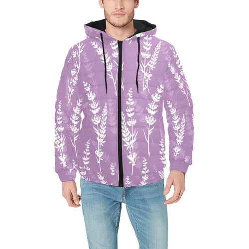 Lavender flowers purple pattern Men's Padded Hooded Jacket