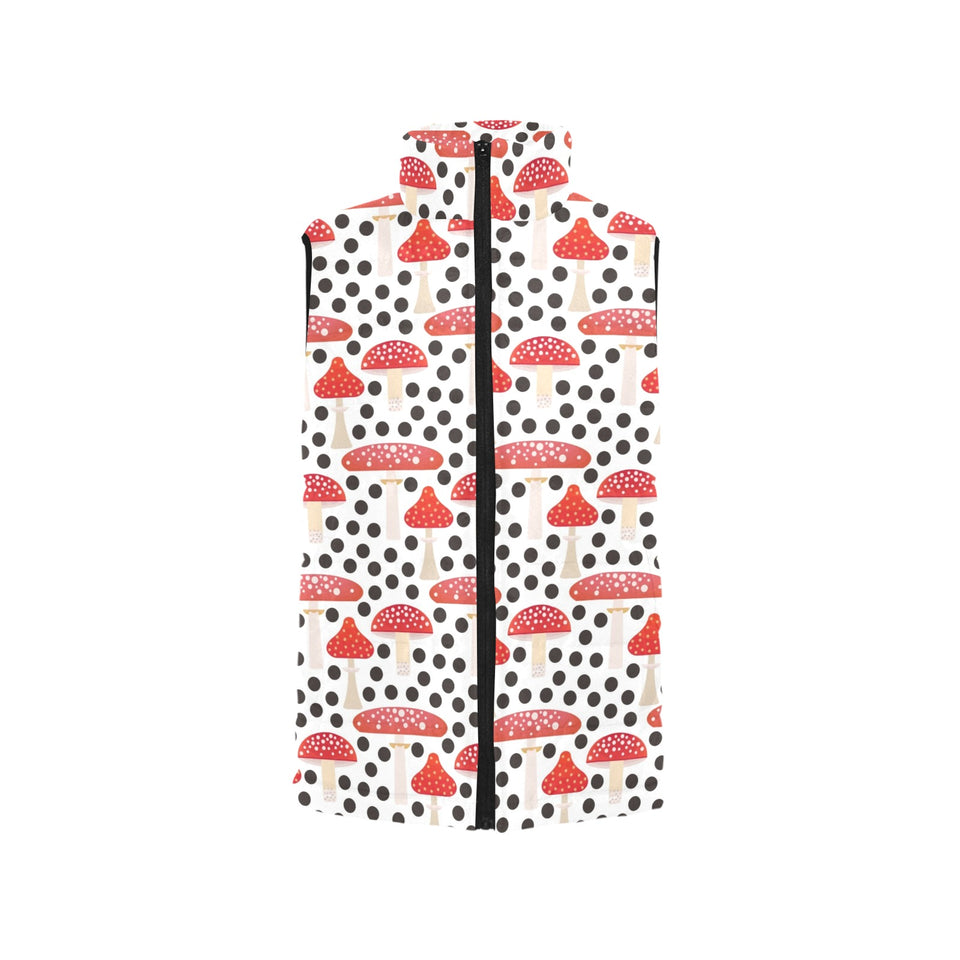 Red mushroom dot pattern Women's Padded Vest
