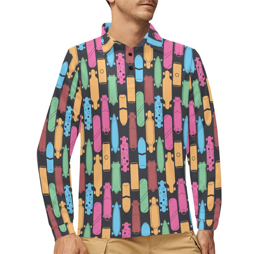 Skate Board Pattern Print Design 02 Men's Long Sleeve Polo Shirt