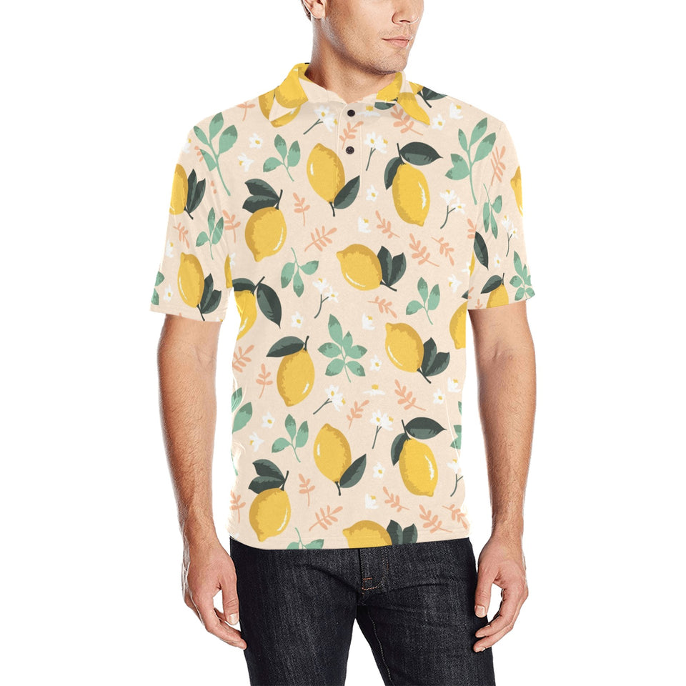 lemon flower leave pattern Men's All Over Print Polo Shirt