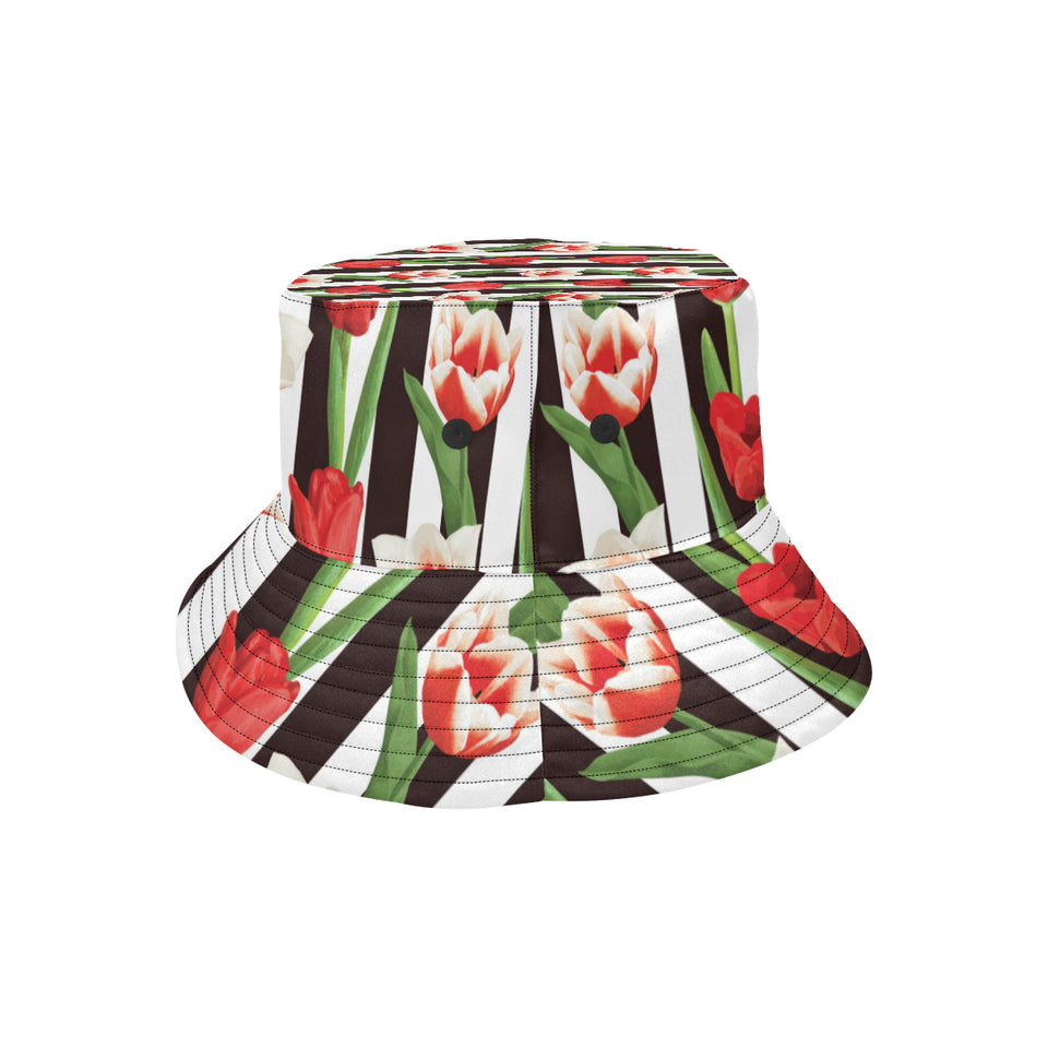 red and white tulips pattern Unisex Bucket Hat