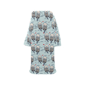 Lovely Sea Otter Pattern Blanket Robe with Sleeves