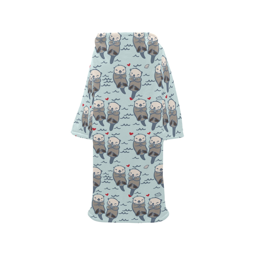 Lovely Sea Otter Pattern Blanket Robe with Sleeves