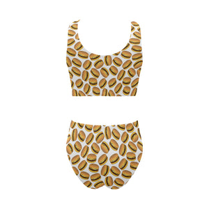 Hamburger Pattern Print Design 03 Chest Bowknot High Waisted Bikini Swimsuit