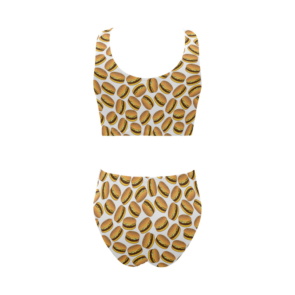 Hamburger Pattern Print Design 03 Chest Bowknot High Waisted Bikini Swimsuit
