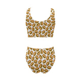 Hamburger Pattern Print Design 03 Chest Bowknot High Waisted Bikini Swimsuit