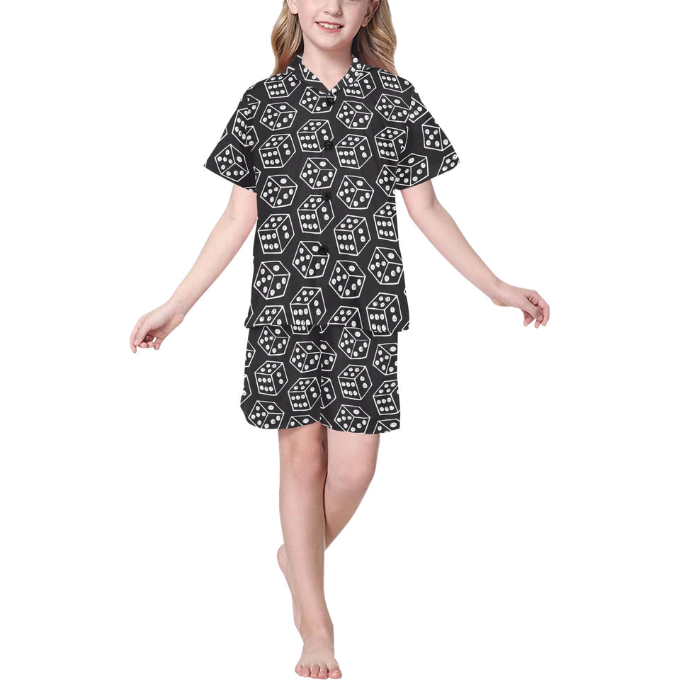 Dice Pattern Print Design 01 Kids' Boys' Girls' V-Neck Short Pajama Set