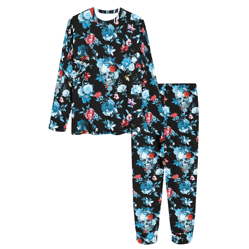 Skull flower roses leave pattern Women's All Over Print Pajama Set