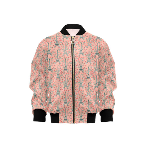 Eiffel Tower Flower Pattern Design 03 Kids' Boys' Girls' Bomber Jacket