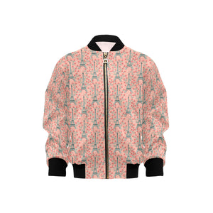 Eiffel Tower Flower Pattern Design 03 Kids' Boys' Girls' Bomber Jacket