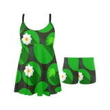 Frog waterlily pattern Chest Sexy Pleated Two Piece Swim Dress