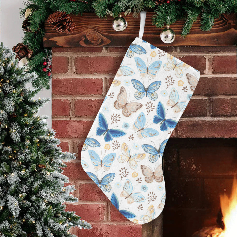blue butterfly pattern Christmas Stocking