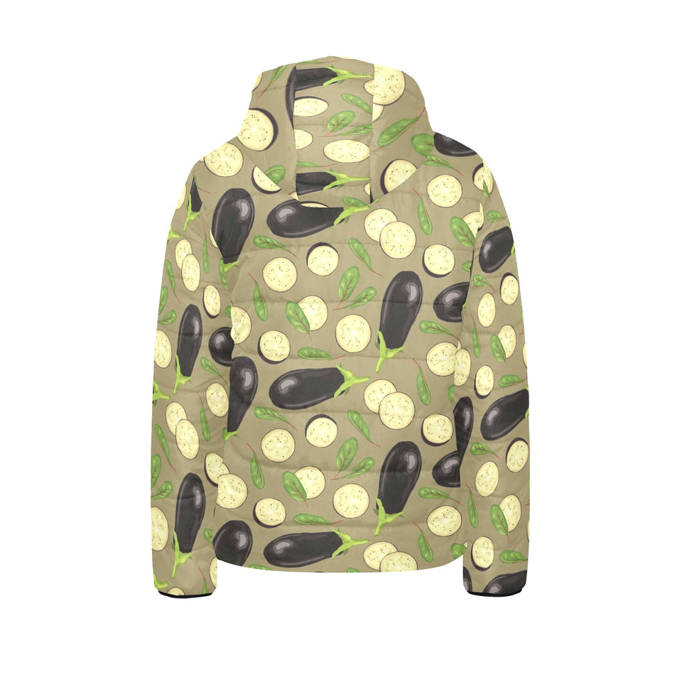 Eggplant Pattern Print Design 02 Kids' Boys' Girls' Padded Hooded Jacket
