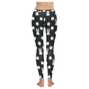 Cute white rabbit polka dots black background Women's Legging Fulfilled In US