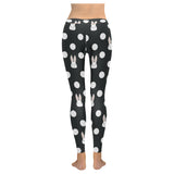 Cute white rabbit polka dots black background Women's Legging Fulfilled In US