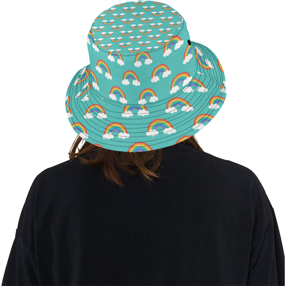 Rainbow pattern green background Unisex Bucket Hat