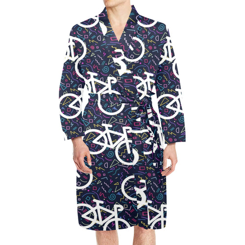 Bicycle Pattern Print Design 03 Men's Long Sleeve Belted Night Robe