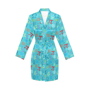Math Pattern Print Design 02 Women's Long Sleeve Belted Night Robe