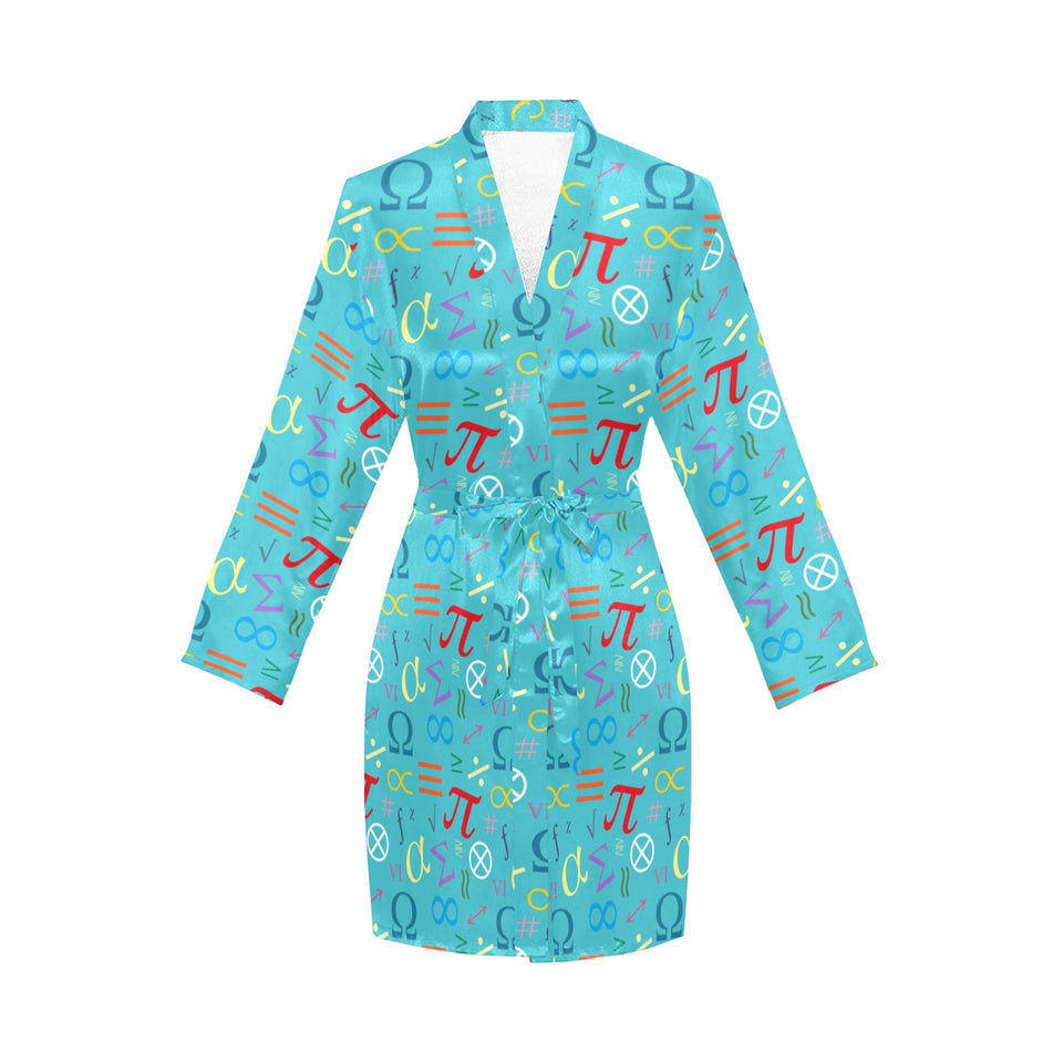 Math Pattern Print Design 02 Women's Long Sleeve Belted Night Robe