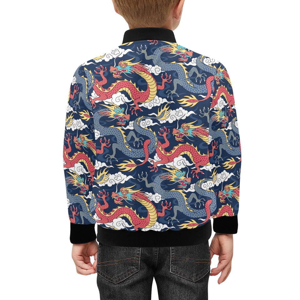 Blue red dragon cloud pattern Kids' Boys' Girls' Bomber Jacket