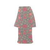 Red gold Sakura cherry blossom gray background Blanket Robe with Sleeves