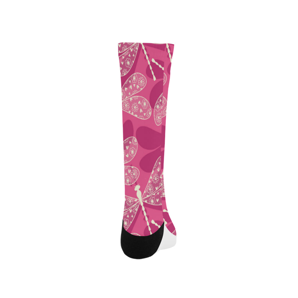 Beautiful dragonfly pink background Crew Socks