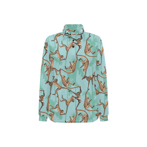 Monkey Palm tree background Women's Long Sleeve Polo Shirt