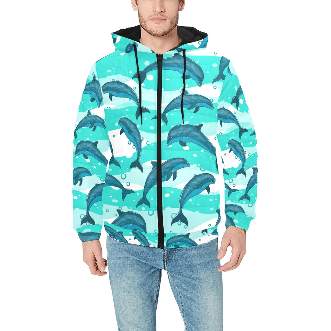 Dolphin sea pattern Men's Padded Hooded Jacket