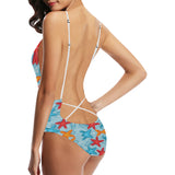 Blue red orange starfish pattern Women's One-Piece Swimsuit