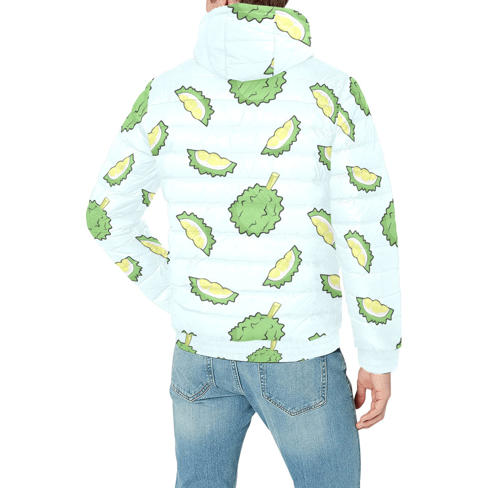 Durian pattern blue background Men's Padded Hooded Jacket
