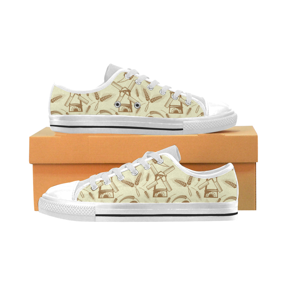 Windmill Wheat pattern Men's Low Top Shoes White