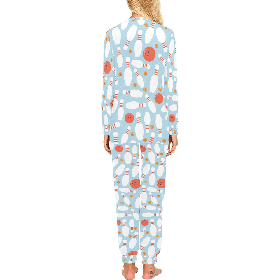 Bowling ball bowling pins blue blackground Women's All Over Print Pajama Set