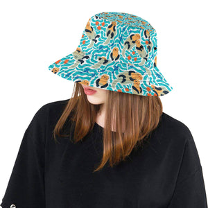 Cute sea otters fishe sea urchin pattern Unisex Bucket Hat