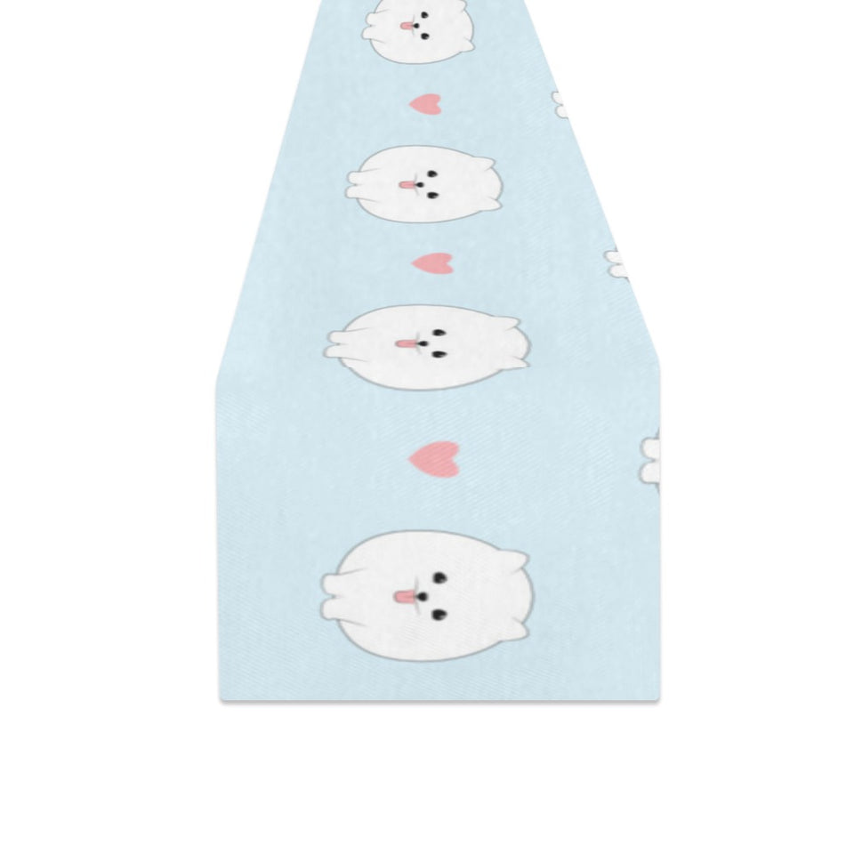 White cute pomeranian pattern Table Runner