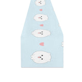 White cute pomeranian pattern Table Runner