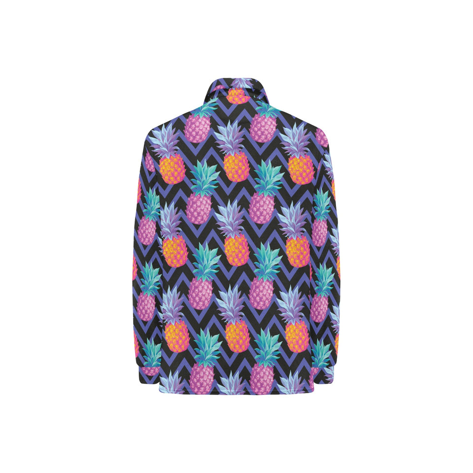 Pineapples pattern zigzag background Women's Long Sleeve Polo Shirt