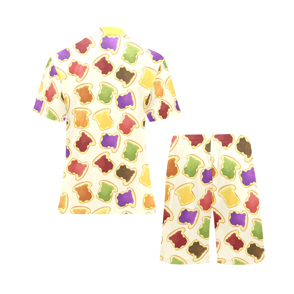 Bread Toast Pattern Print Design 02 Men's V-Neck Short Pajama Set