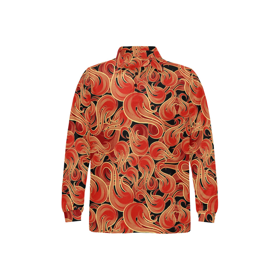 Fire flame pattern Men's Long Sleeve Polo Shirt