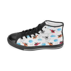 Watercolor helicopter cloud pattern Women's High Top Canvas Shoes Black