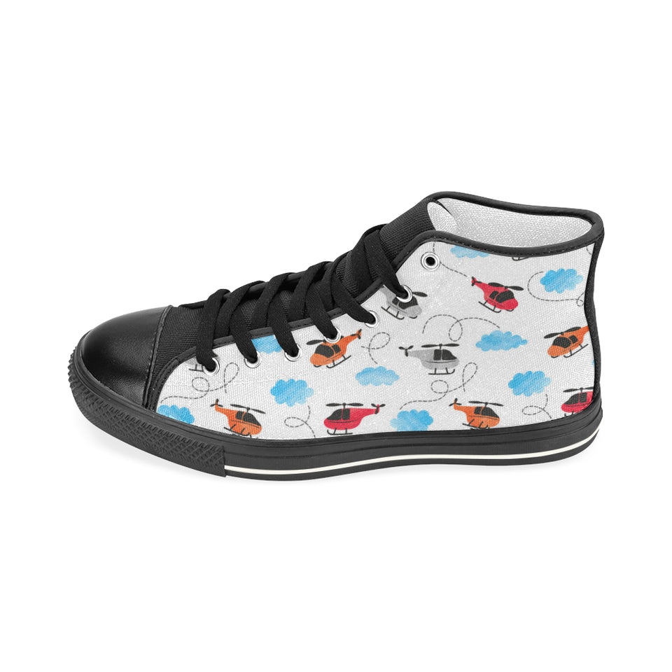 Watercolor helicopter cloud pattern Women's High Top Canvas Shoes Black